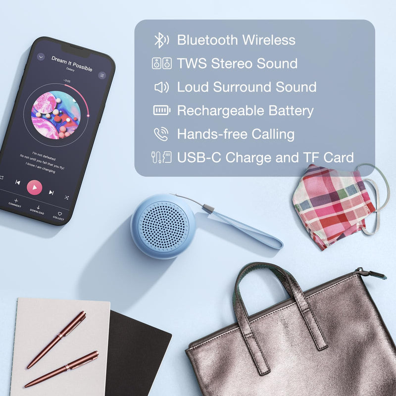 Portable Speaker Bluetooth,Small Speaker Wireless Bluetooth5.0 Support TWS Stereo Sound.Mini Speaker for Travel,Gift,Mobile Phone.(Blue) Mini-Blue