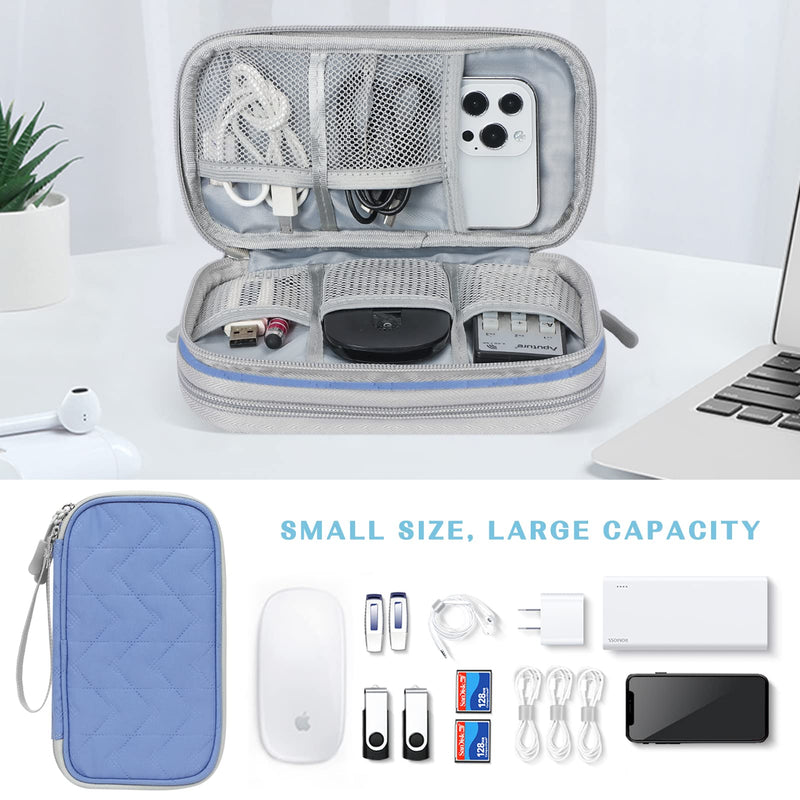 FYY Travel Cable Organizer Pouch Electronic Accessories Carry Case Portable Waterproof Double Layers All-in-One Storage Bag for Cord, Charger, Phone, Pattern Blue Small Blue-Pattern