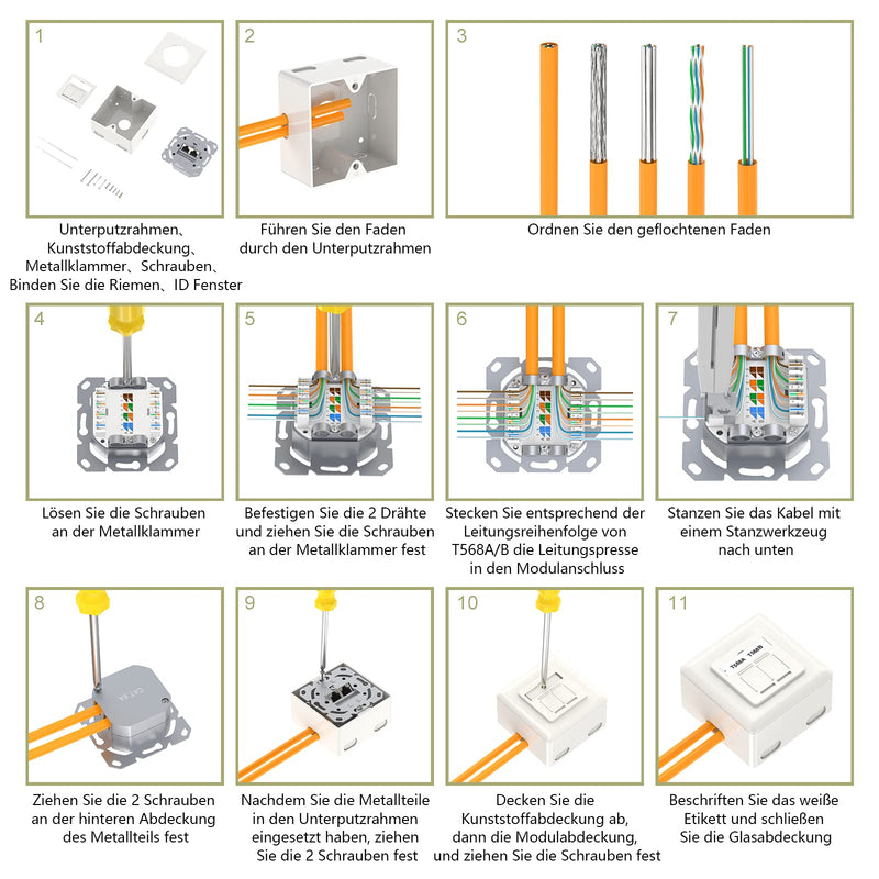 VCELINK Universal Network Socket Cat6A, 2 x RJ45 Port LAN Socket, Data Socket Surface-Mounted or Flush-Mounted - Shielded, 10 Gigabit Ethernet Network RJ45 Socket, POE, CAT7 CAT6 CAT5, White 2 port - 1 piece