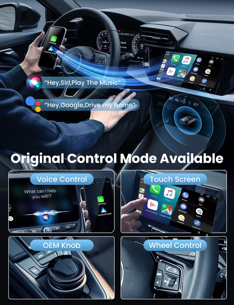 [AUSTRALIA] - Mini Wireless Carplay and Android auto Adapter with Fastest Connection Car, No Latency Wireless Carplay Adapter, Tying to Cars from 2016 & Phone with Android 10+ / iPhone 6 or Above USB-A/Type-C 