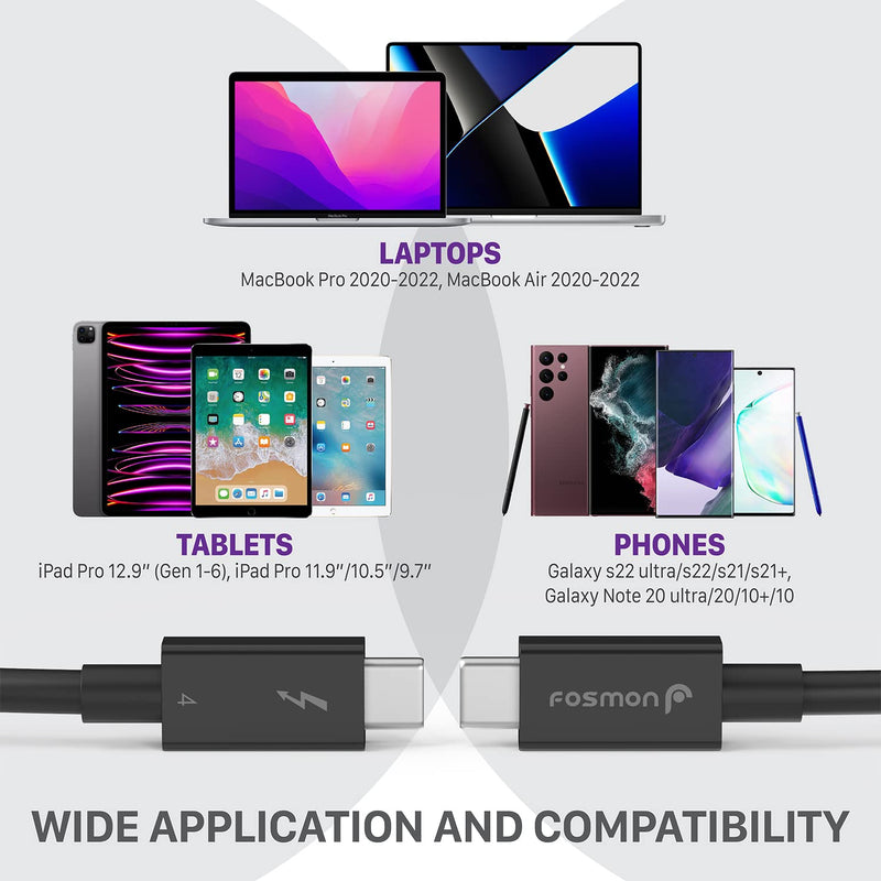 Fosmon 100W Thunderbolt 4 Cable, Fast Charging USB C to USB C Cable, Support 8K Display, Intel Certified, 40Gbps for iPhone 16/15, iPad Pro, MacBook Pro Air, Samsung Galaxy, Tablets - 3.3ft/2Pack 2 Pack