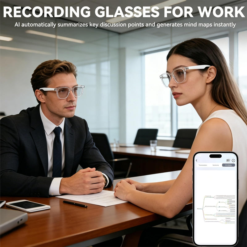 AI Smart Glasses, Bluetooth Glasses for Men & Women, Open-Ear Music & Calls | Touch Control,Voice Assistant,Audio Recording,Real-Time Translation,35g Lightweight for Business Meetings, Travel & Daily Use White Frame-Transparent Lens(Style1)