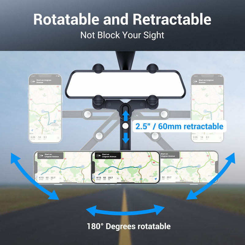 PROfezzion Car Rearview Mirror Magnetic Phone Mount Holder for MagSafe | Vent Clip Included, No Vibrating, Eye-level View, Length & Angle Adjustment, for iPhone 17 16 15 14 13 Pro Max & All Phones Car Rearview Mirror or Vent