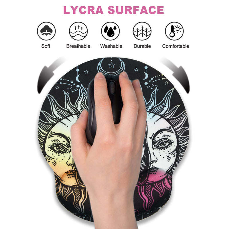 ArtSo Ergonomic Mouse Pad with Wrist Rest Support, Memory Form Non-Slip Rubber Base Mousepad for Home, Office, Easy Typing & Pain Relief, Mandala Sun Face