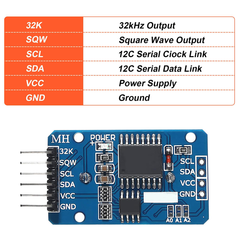 RTC IIC Precision Clock Module, QIQIAZI Real-time Module Clock RTC Sensor with Battery Compatible with Arduino (Pack of 5) 5 PCS