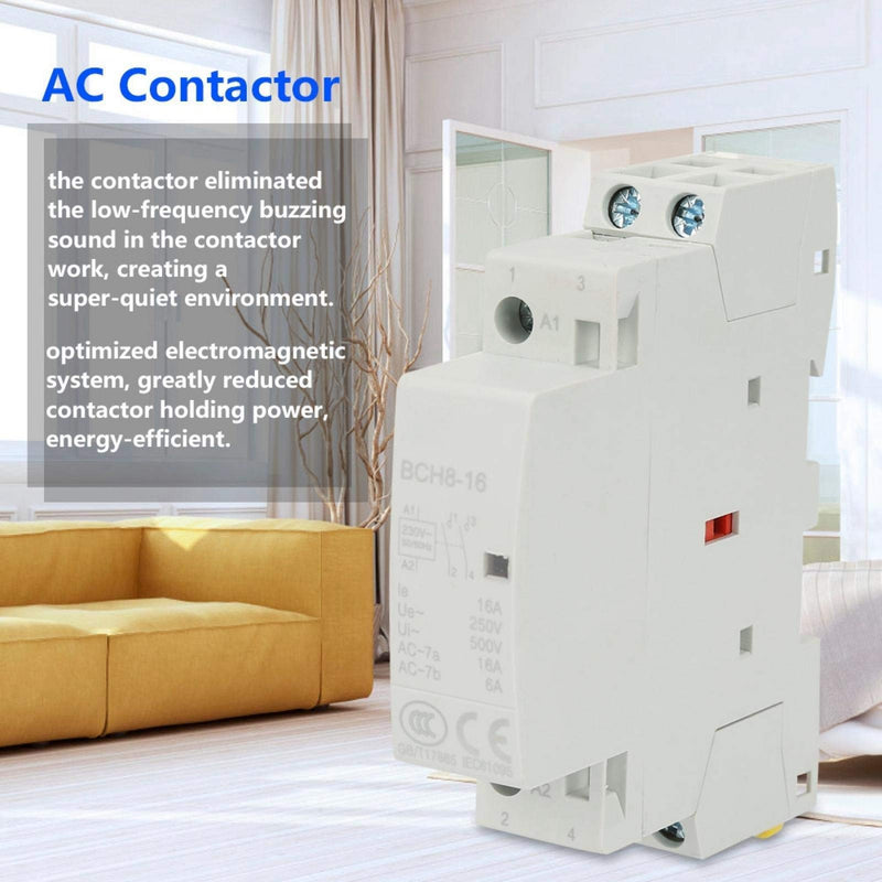 Contactor, 220 V/230 V, DIN rail, household AC contactor, 16 A contactor, number of main contacts, 2P, 2NO 50/60 Hz, circuit control