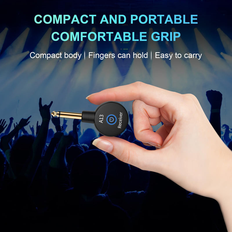 A13 Wireless Microphone Transmitters Receivers, Microphones Guitar System, 2.4GHz Guitar Accessories, No Latency, 100ft Range, Rechargeable 5-Hour Battery, Plug & Play (1TX+1RX) 1TX+1RX