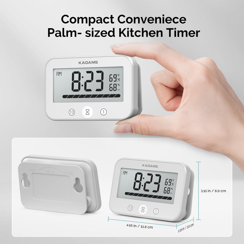 KADAMS Shower Timer Clock Waterproof Bathroom Timer – Digital Wall Clock with Countup & Countdown, Kitchen Clock with Temperature, Suction Cup for Kids Shower Spa Cook Bath (Black, Rectangular)