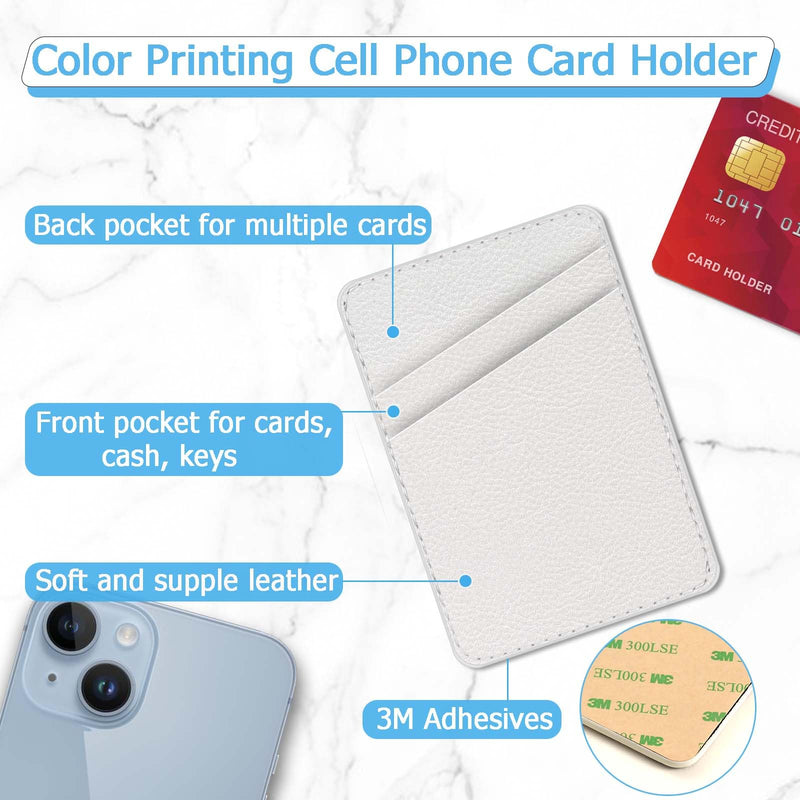 Leather Phone Card Holder Phone Wallet, Stick Back Phone Wallet Sticker Stylish Phone Case Credit Card Holder, Suitable for iPhone, Samsung, Android and Most Smart Phones. White Silver