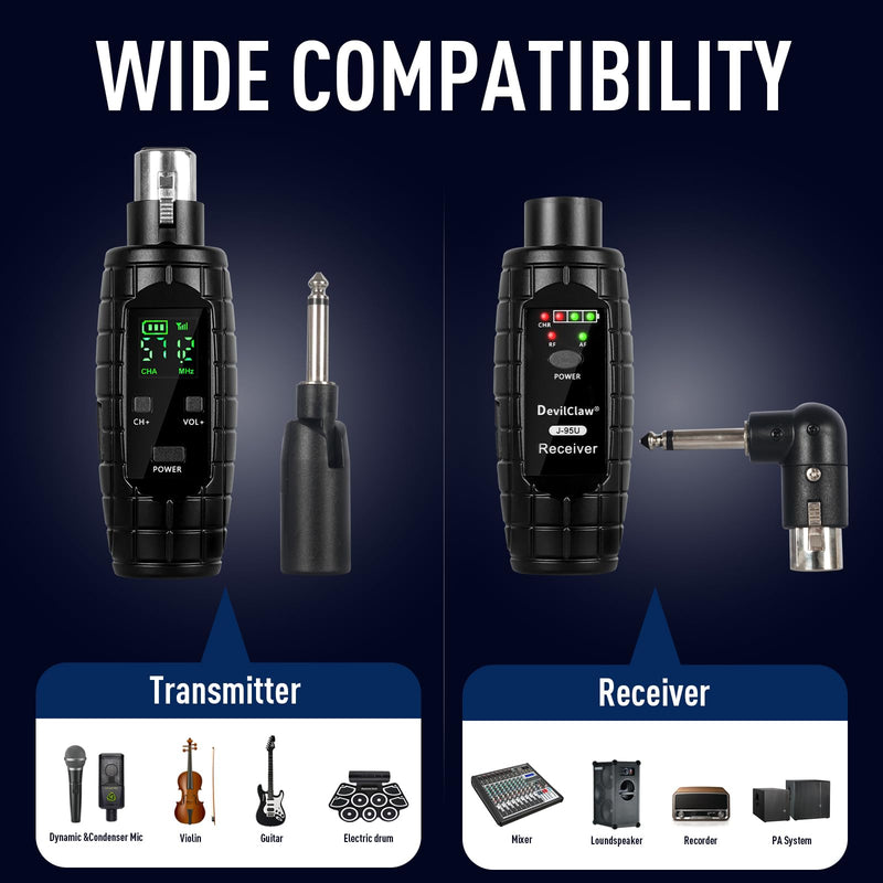 48V Phantom Power Wireless XLR Transmitter Receiver - 0V/5V/48V Switchable Adapter for Dynamic & Condenser Microphones - 16CH UHF System for Mixer PA DJ Guitar