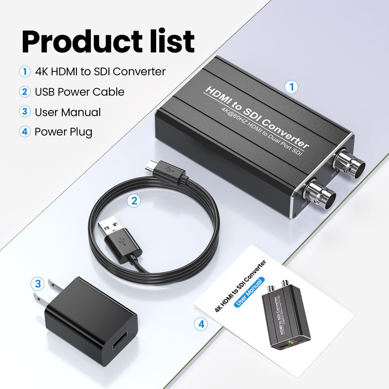 [AUSTRALIA] - HDMI to SDI converter, Dual SDI Output Adapter Support HDMI 4K/60Hz Input, Auto Format Detection Extender for Camera Home Theater 