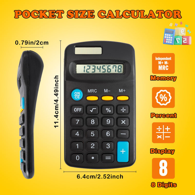 24 Pack Pocket Calculator, Dual Power Basic Calculator, Black | 8 Digit Display Mini Calculator, Solar Battery Desktop Calculators, Pocket Size Basic Calculators for Home Office