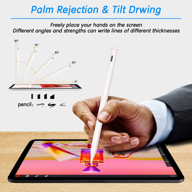 Stylus Pen for iPad with Palm Rejection, Pencil 2nd Generation Compatible with 2018-2022 Apple iPad 6/7/8/9 iPad Air 3/4/5 iPad Pro 11/12.9 Inch iPad Mini 5/6, Smart Bluetooth Pen for Writing Drawing