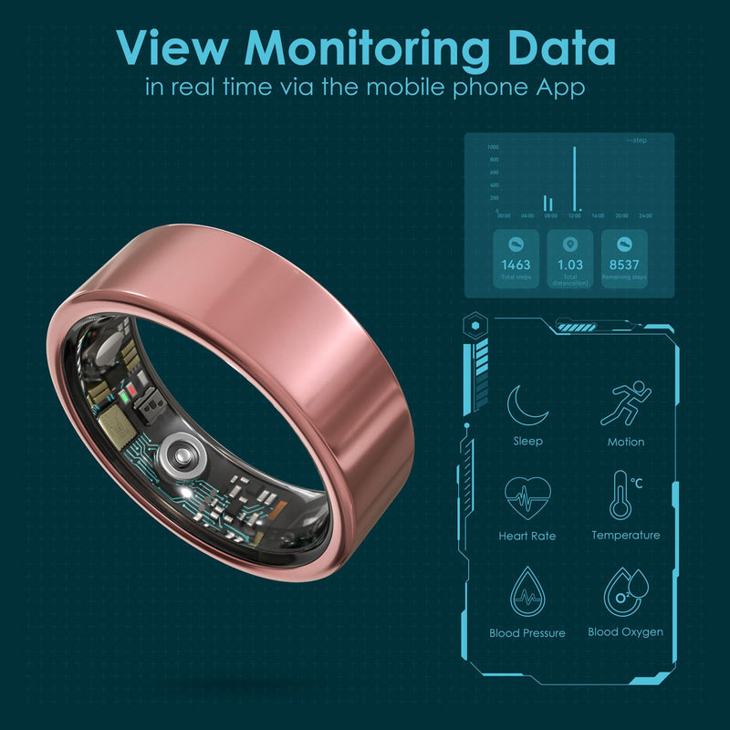 Smart Ring, Tracking Ring, Suitable for Both Men and Women, 5ATM Waterproof, Activity/Sleep/Temperature Monitoring, Family Care Mode, Compatible with Android and iOS. (Black, 10) Black