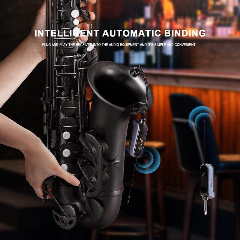 BOMGE UHF Wireless Instruments Microphone,Saxophone Microphone,Wireless Receiver and Transmitter,160ft Range,Plug and Play,Great for Trumpets, Clarinet, Cello, Active PA Systems (WTU-08A) WTU-08A