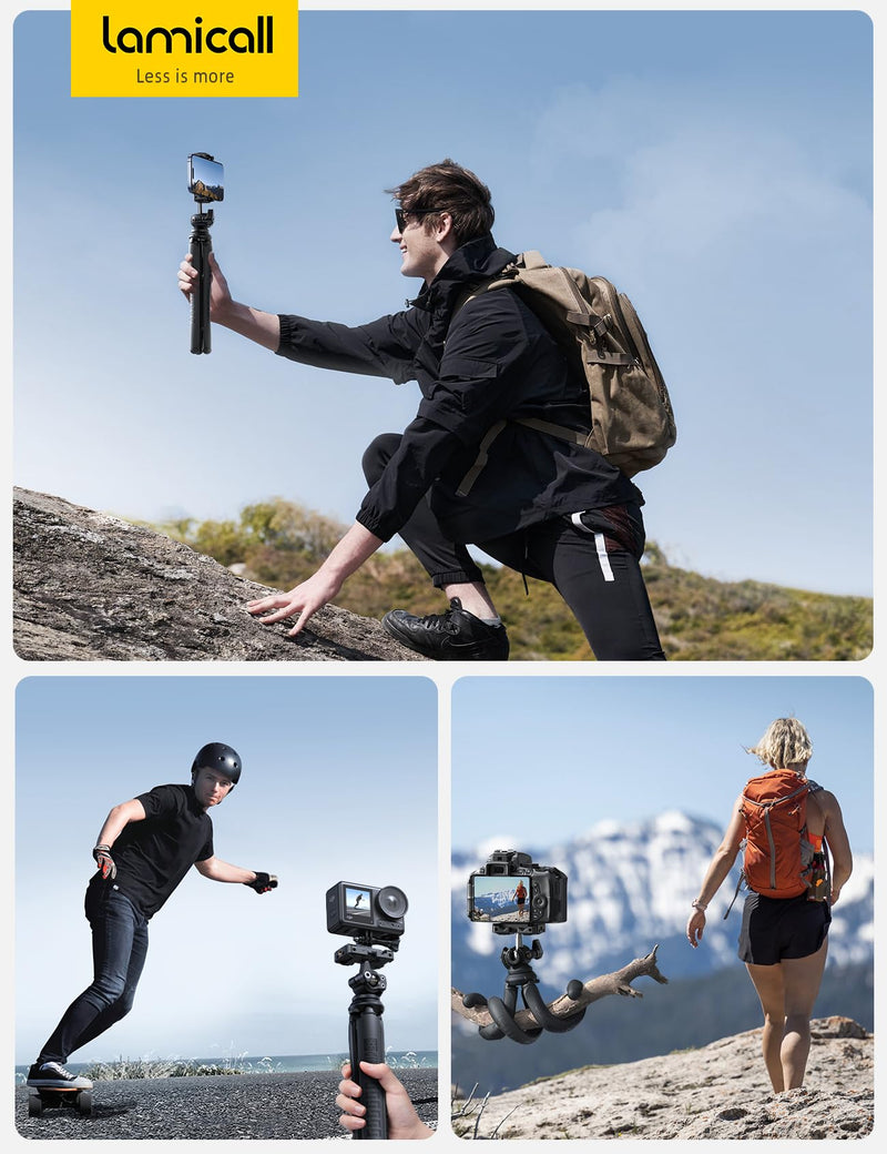 Lamicall Tripod for iPhone - 3 in 1 Flexible Phone Tripod with Wireless Remote - iPhone Tripod Stand for Video Recording Vlogging Selfie Compatible with iPhone Samsung Go Pro, Digital Camera Black