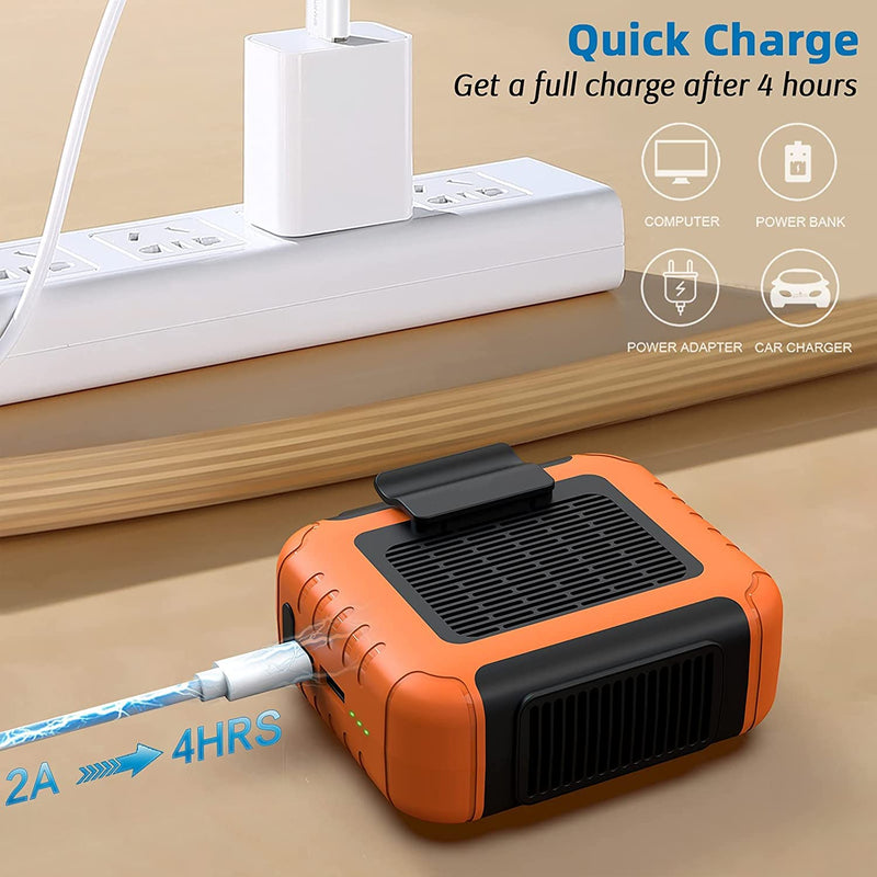 Yeedie 3-in-1 Portable Waist Clip Fan, 6000mAh Personal Rechargeable Neck Fan up to 16H, Strong Airflow, 3 Speed, Hand Free Battery Operated Belt & Necklace Fan for Working Hiking Fishing orange