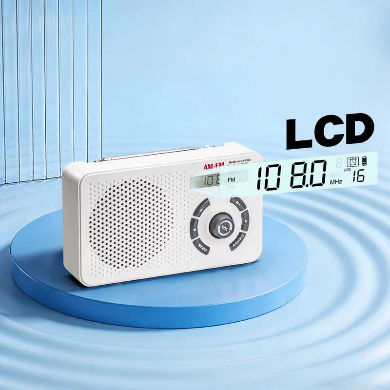 Tendak Portable Radio AM FM SW, Small Radio with Digital Tuning LCD Display, Sleep Timer and Alarm Clock, Battery Powered or Plug in Wall, Transistor Radio for Home Outdoor Seniors