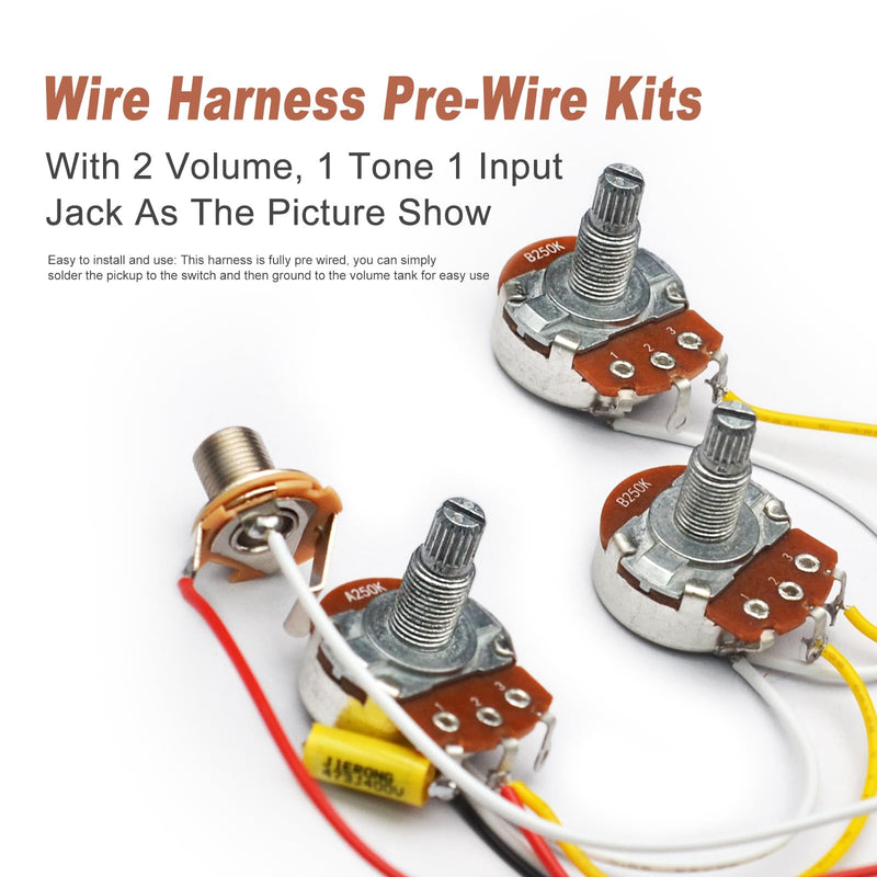 SAPHUE Bass Wiring Harness Prewired Kit 250K Big Pots 2 Volume 1 Tone For Jazz Bass Electric Guitar Parts