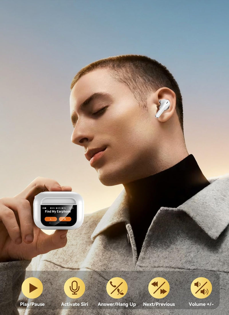 Wireless Earbuds, Smart Touchscreen Ear Buds, ANC Headphones, Bluetooth 5.4 | 48H Playtime, ENC Clear Calls, 13mm Drivers, 5 EQ Modes, Hi-Fi Deep Bass, Lightweight Fit, for iPhone/Android/Pad Off White