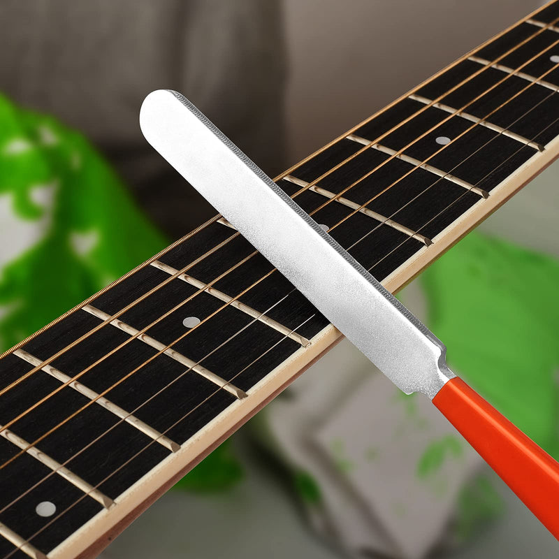 Guitar Luthier Tool Set, Guitar Fret Crowning File, Fret Leveling Beam, String Action Ruler Gauge, Feeler Gauge, Fret Rocker, Fingerboard Guards, String Spreaders and Replacement Sanding Papers Guitar Repairing Maintenance Tool Kit