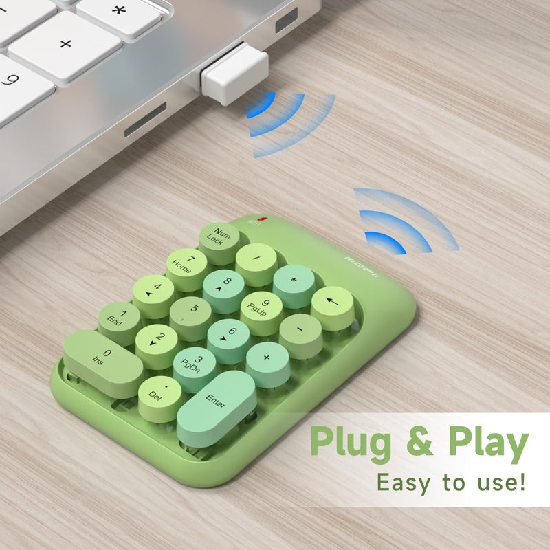 [AUSTRALIA] - MOFII Wireless Number Pads - Green Numeric Keypad 18 Keys USB 2.4G Round Keycap Colorful Extensions Keypads, Financial Accounting Portable Numpad 10 Key for Laptop/PC/Notebook/Surface Pro 