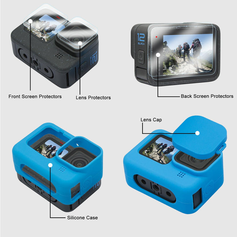Suptig Protective Case, Silicone Case Compatible for Gopro Hero 12/ Hero 11/ Hero 10/Hero 9 Black (Blue), RSX-428 Blue
