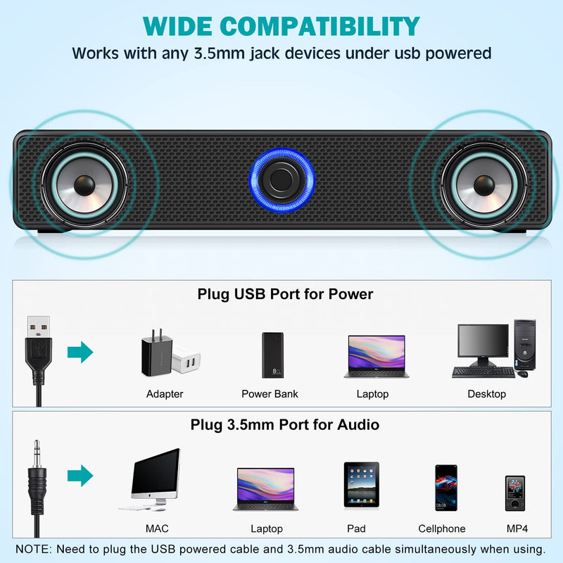 Computer Speakers, USB Powered PC Speakers Wired Stereo Desktop Speakers for Computer, Desktop, Laptop, PC, Pad, Cellphone [2023 Version]