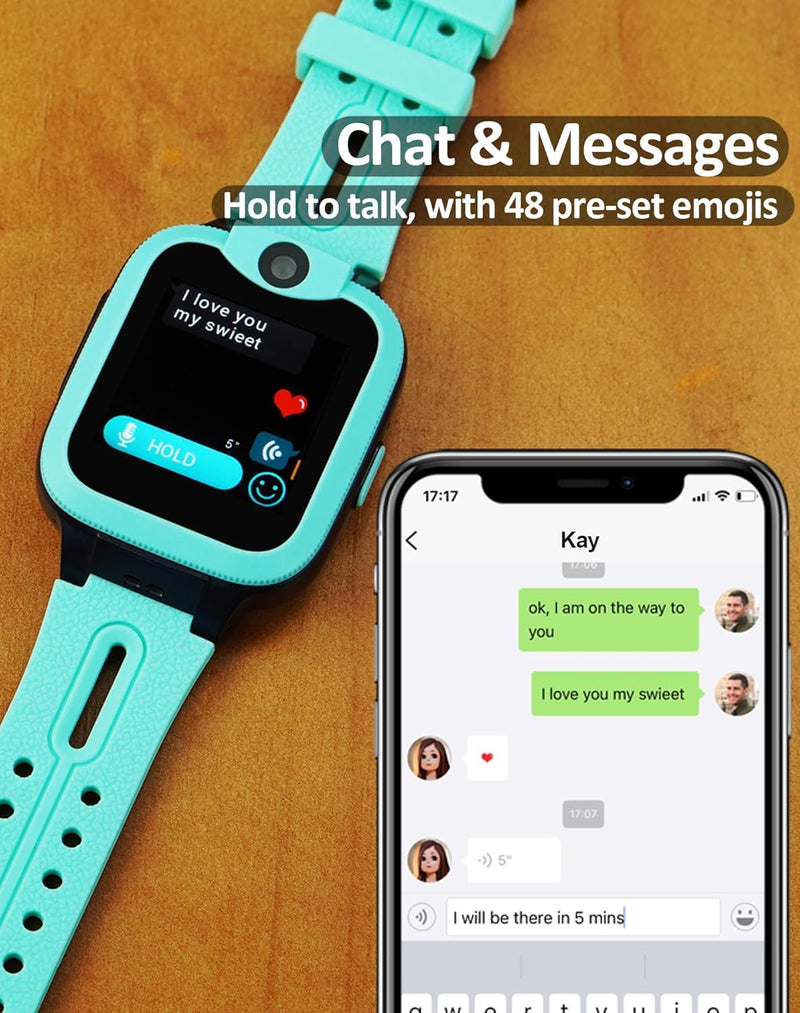 Easyfone KW2 4G Kids Smart Watch Phone with GPS Tracker, Calls, Green | Smartwatch for Kids with Safe Calling, Chats, Activity, Parental Controls, SOS Button, Class Mode