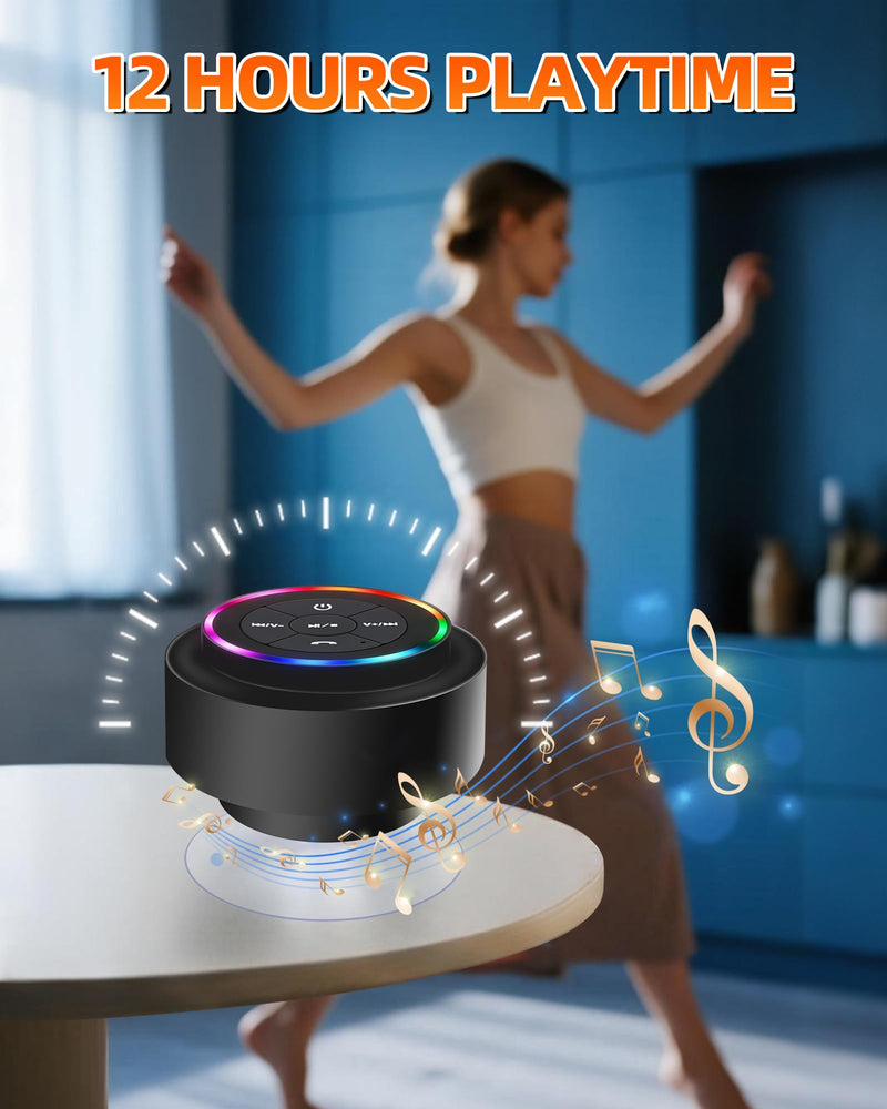 Waterproof Bluetooth Shower Speaker, Portable Wireless Speaker with Suction Cup, Small Portable Wireless Outdoor Speakers, 6 Mode RGB Lights, for Shower Bathroom Pool Beach, Gift Ideas for Christmas