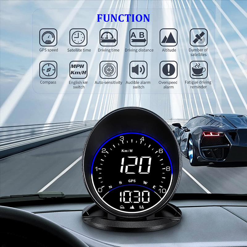 wiiyii Auto GPS Speedometer G6, Car HUD Head Up Display HD Display, Overspeed Alarm for All Vehicle