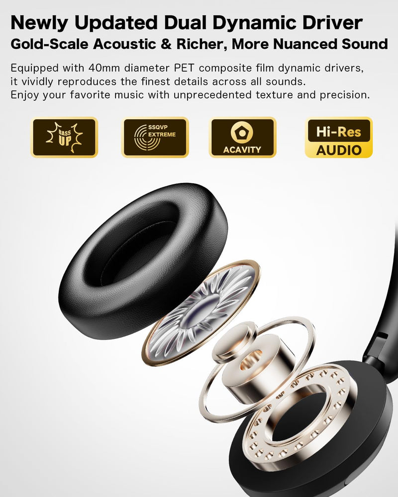KIMHOST T30 Active Noise Cancelling Headphones, 120Hrs Playtime Bluetooth 5.3 Headphones, Multipoint, Deep Bass, Foldable, HiFi Stereo Wireless Over Ear Headphone for Travel, Office, Music, Game, Gym