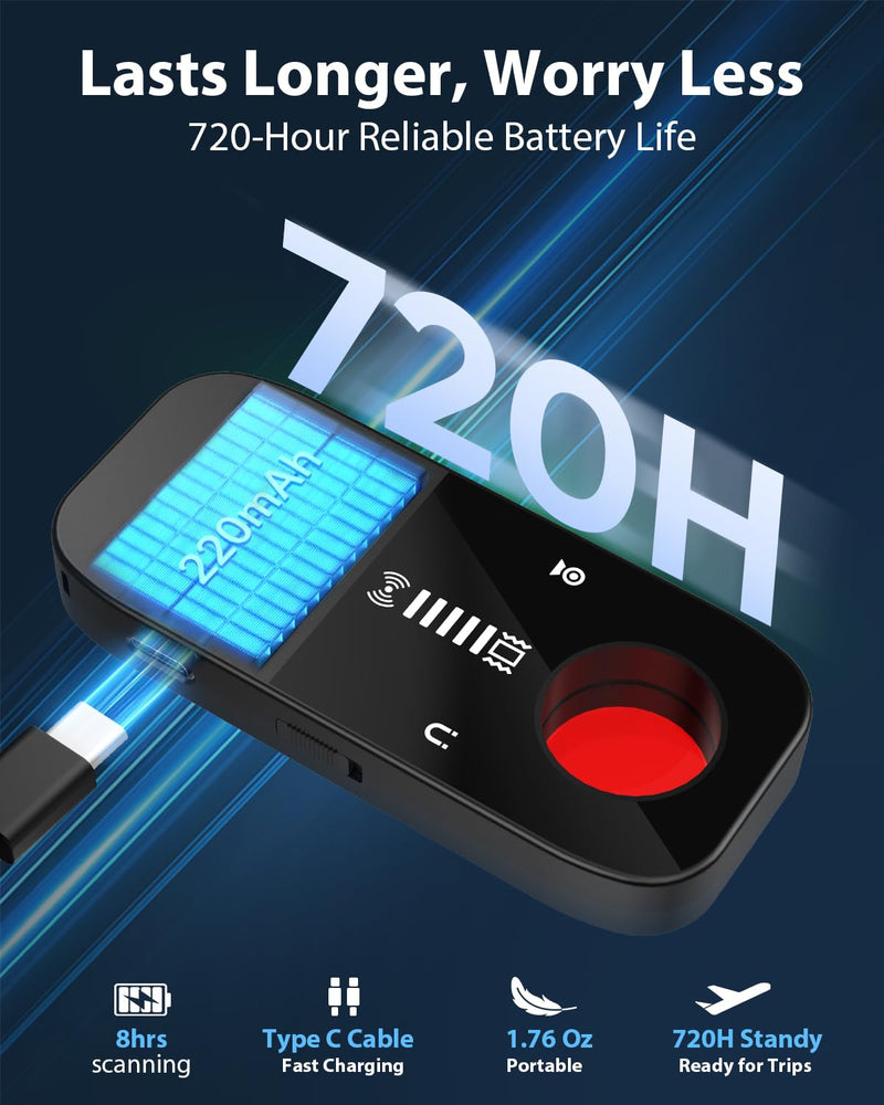 [AUSTRALIA] - Hidden Camera Detectors & Bug Detector, 2026 Upgraded Spy Camera Finder with 7 Modes | Detects RF Signals & GPS Trackers for Hotel, Office, Bathroom & Car | Portable with 720-Hour Battery Black 