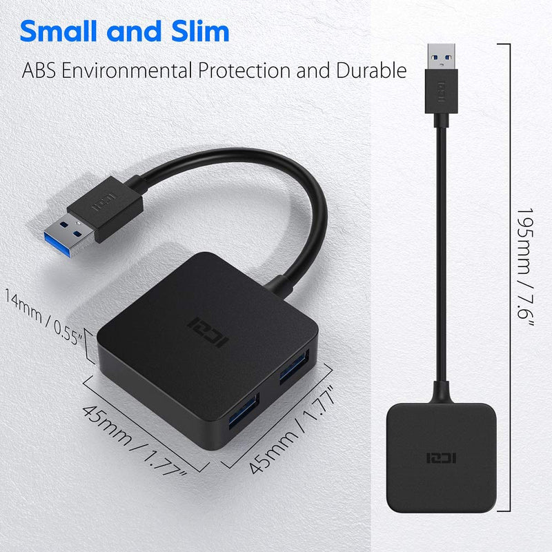 ICZI USB 3.0 Hub,USB Splitter with 4-Port USB 3.0 Data Hub Converter Adapter for MacBook, Mac Pro/Mini, iMac, Surface Pro, XPS, Notebook PC, USB Flash Drives and More (Black) USB HUB