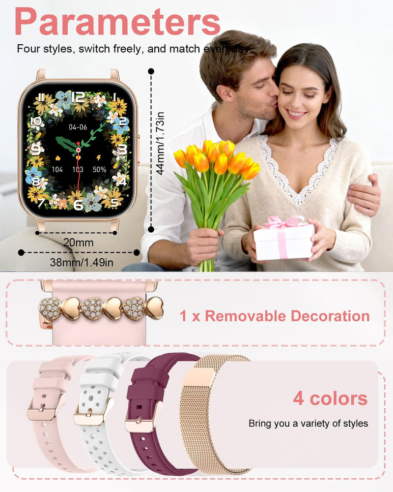 Smart Watch for Women (Answer/Make Call),1.85" Touchscreen Smartwatch with 120+ Sports Modes Sleep & Heart Rate Monitor Pedometer, Activity Fitness Watch for Android iPhone, 30 Days+ Battery Life Rose Gold