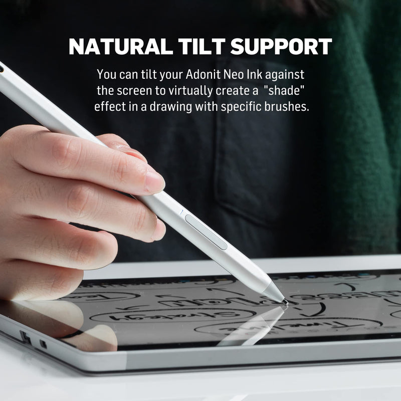 Adonit Neo Ink, Magnetic Attachable Stylus Pen for Microsoft Surface, 4096 Pressure Sensitivity, Tilt, Palm Rejection, Compatible with Surface Book/ Go/ Pro/ Studio, Surface Laptops- Graphite Black