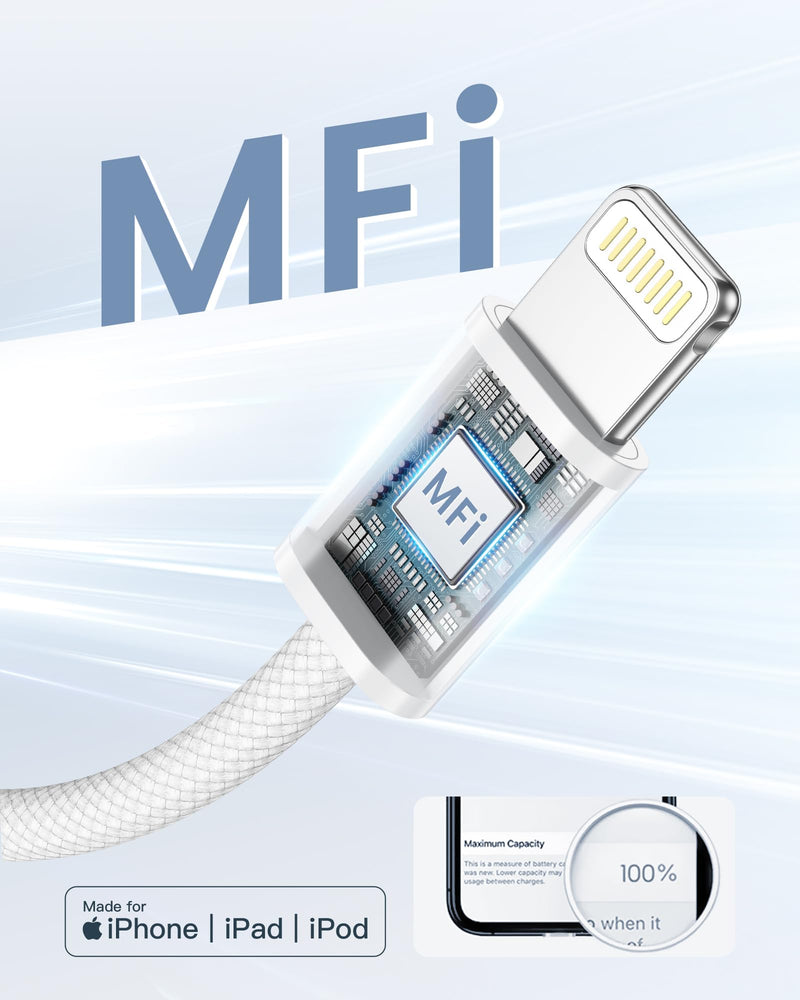 [AUSTRALIA] - iPhone Charging Cable Lightning Cable 2 Pack 1 m, MFi Certified iPhone Fast Charging Cable USB to Lightning Cable for iPhone 14 13 12 11 Pro Max Mini XS XR X 8 8 Plus 7 6 6s Plus SE2020 1 m + 1 m White 