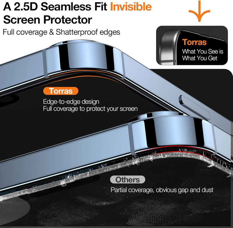 TORRAS Top-Notch Diamond Shield for iPhone 15 Pro Max Screen Protector [ 9H+ Military-Grade Protection] Unbreakable Shatterproof Tempered Glass for iPhone 15 ProMax Full Coverage Screen Protector, iPhone 15 Pro Max（6.7 inch）