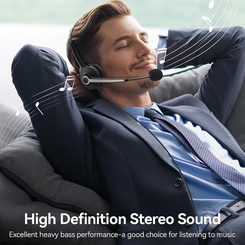 Wantek USB-A/USB C/3.5mm Jack 3-in-1 PC Headset, Wired & Noise with Noise-Cancelling Microphone for Laptop - Type-C Computer Headphones with Mic in-line Control for Home Dark Black