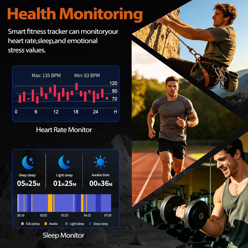 Military Smart Watches for Men, Answer/Make Calls, Fitness Tracker with Heart Rate/Sleep Monitor/3 Straps/Flashlight, 100+ Sport Modes, IP68 Waterproof Rugged Watch for iPhone/Android Phones, AllBlack