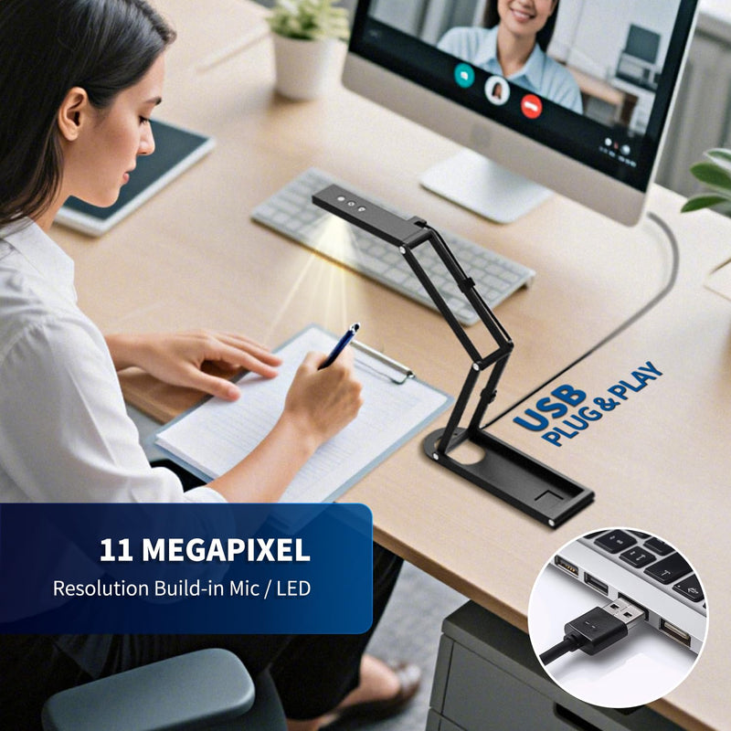NetumScan 4K Document Camera 1080P 60fps Scanner with Microphone for A3 | Highly Foldable Metal Arm: Multi-joint metal stand collapses into a compact body, perfect for teachers to carry SD-1300