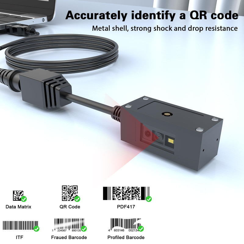 Symcode 2D Embedded Barcode Scanner Fixed Mount Barcode Scan Engine, Mini Ultra-Rugged Metal Cover 1D 2D QR Barcode Scanner with Auto Sensing Scanner