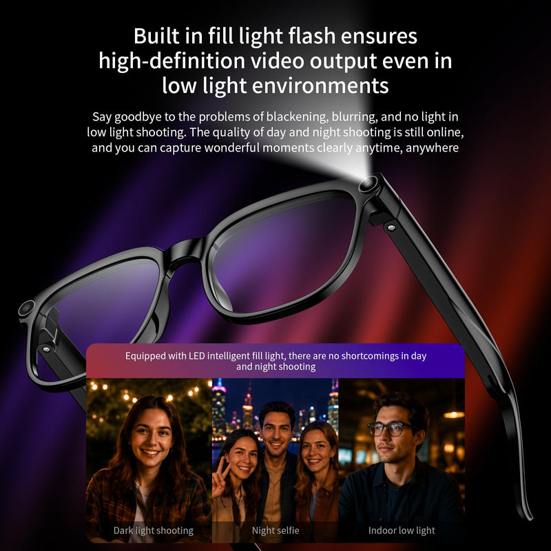 AI Smart Glasses 8MP HD Camera, with 6-Axis EIS Stabilization Video Recording, Real Time Translation, 4K Glasses Object Recognition, Voice Assistant, Dual Mic Open-Ear Speakers for Women Men(2 lenses)