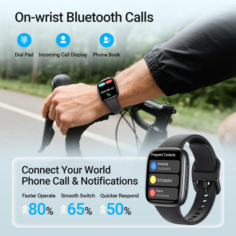 Fitpolo Smart Watch, 1.85" AMOLED Fitness Tracker with Bluetooth Call, Heart Rate/Sleep/SPO₂ Monitor, 100+ Sports Modes, 3ATM Waterproof Smartwatch for Android/iPhone/Samsung, Includes 2 Bands Black
