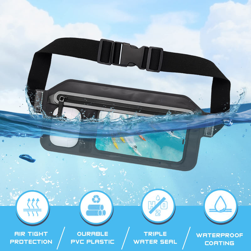 Waterproof Phone Pouch,IPX8 Waterproof Phone Case with Adjustable Waist Strap,Compatible with iPhone Whole Series Galaxy Whole Series up to 7",Waist Bag for Beach, Boating,Swim,Black Black
