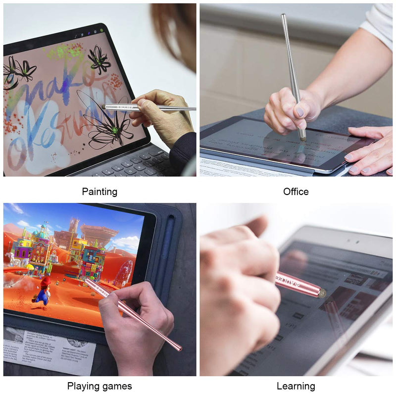 AULEEP Capacitive Stylus Pen for Touch Screen 2 Pack with 4 Nanofiber Tips Compatible for Phones, Tablets, iPads, Kindles (Silver and Rose Gold) 2P-Silver, Rose Red
