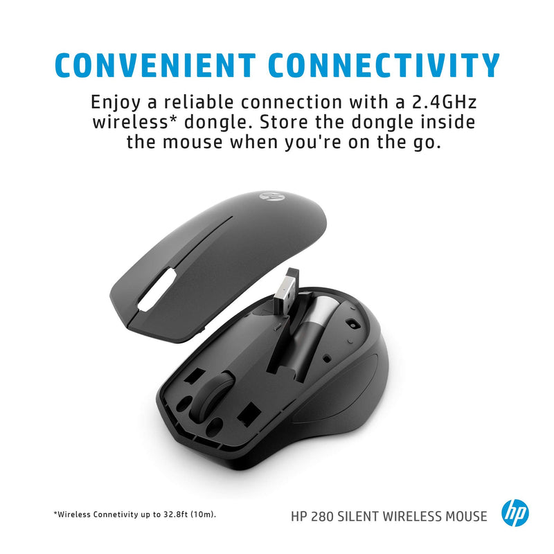 HP Wireless Silent 280M Mouse - Ergonomic Right-Handed Design, 18 Month Battery Life, and 2.4GHz Reliable Connection - Works for Computers and Laptops - Far Quieter Clicks Than Most Mice