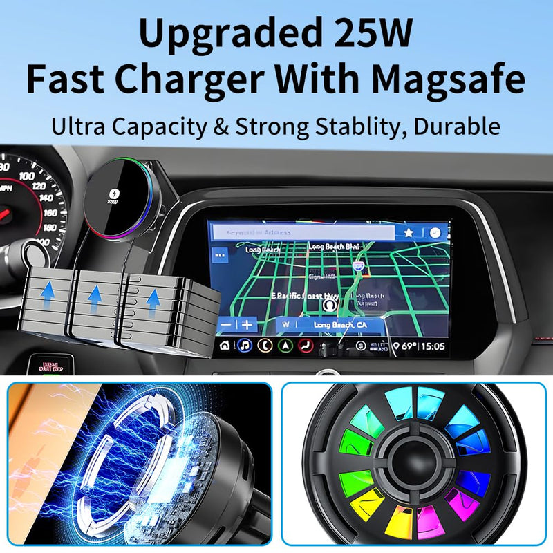 Qi2.2 Max 25W Fast Wireless Car Charger Phone Holder for Chevrolet Chevy Camaro 2016 2017 2018 2019 2020 2021 2022 2023 2024 Auto Accessories Magnetic Cell Phones Mount Compatible with MagSafe