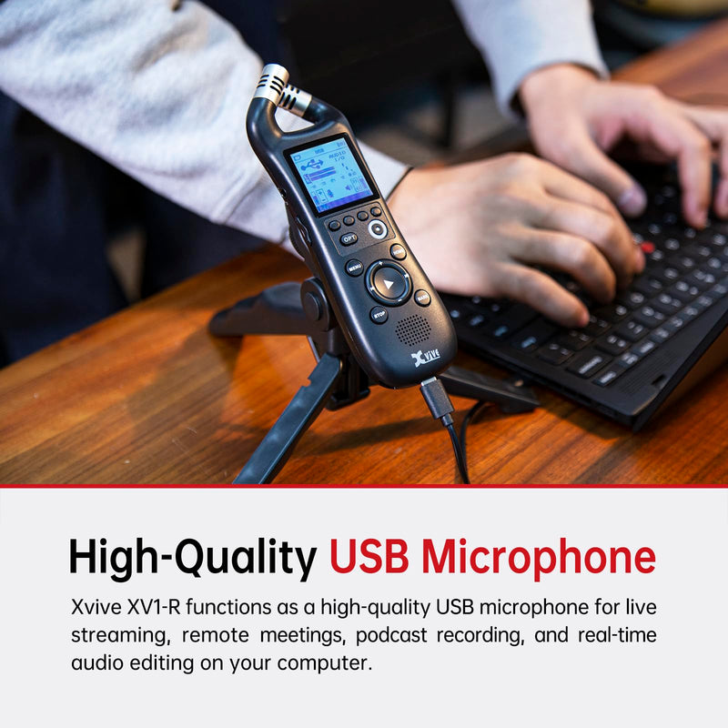 Xvive XV1-R Portable Stereo Audio Recorder with 32-Bit Float, X/Y Microphones, WAV/AAC Format, USB Microphone, Auto Record, for Musicians, Podcasters, Filmmakers