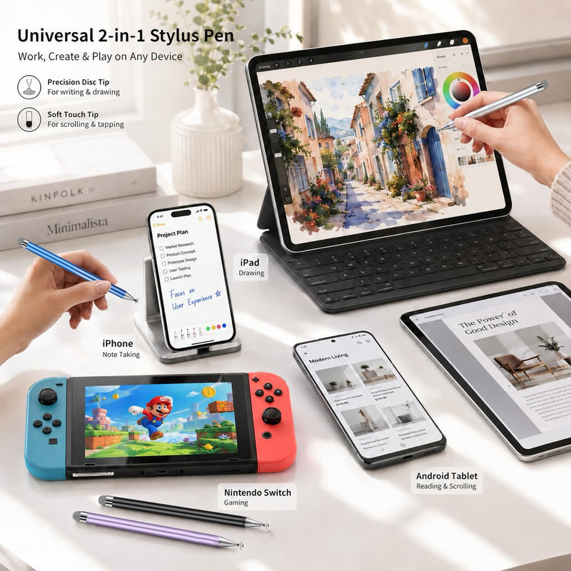 6 PCS Stylus Pen for Touchscreen, 2in1 Universal Stylus for Nintendo Switch | Metal Barrel, High-Precision Disc Tip Capacitive Stylus Pencil for Apple iPad/Ayn Thor/iPhone/Android Smartphones and Tablets A Stylus Pen for All Touchscreens Set (6 Pcs)